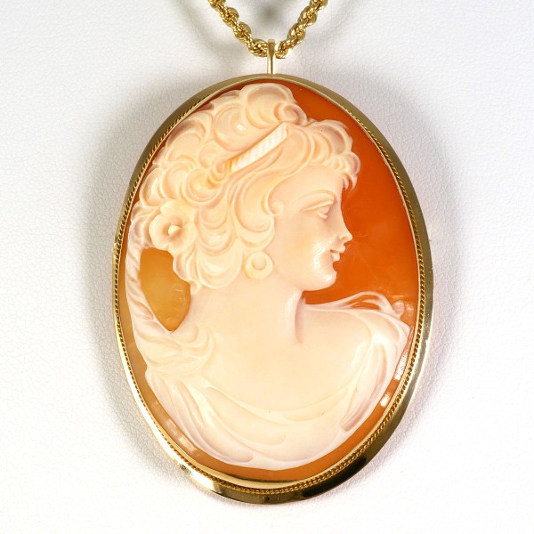 K10 10金 YG 14K YG ネックレス シェルカメオ カード鑑別書 ジュエリー 中古