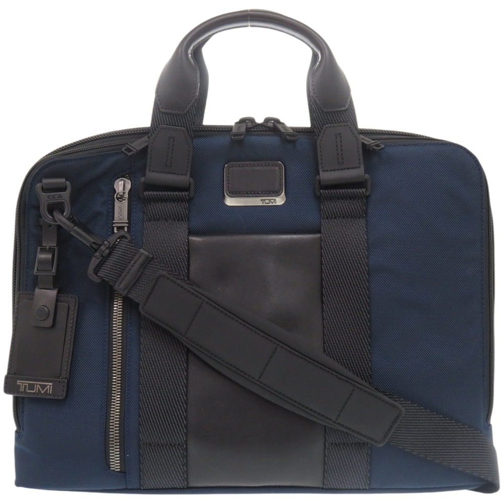 新品同様 2WAY ビジネスバッグ キャンバス/レザー ネイビー 0487【中古】 メンズ