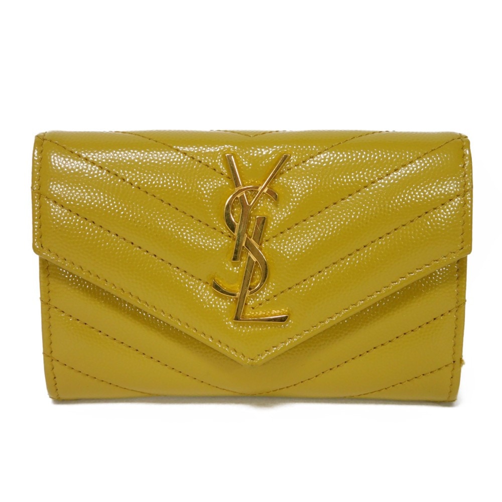 【中古】SAINT LAURENT PARIS 二つ折り財布 キルティング モノグラム スモール エンベロープ ウォレット YSL 414404 BOW01 7314