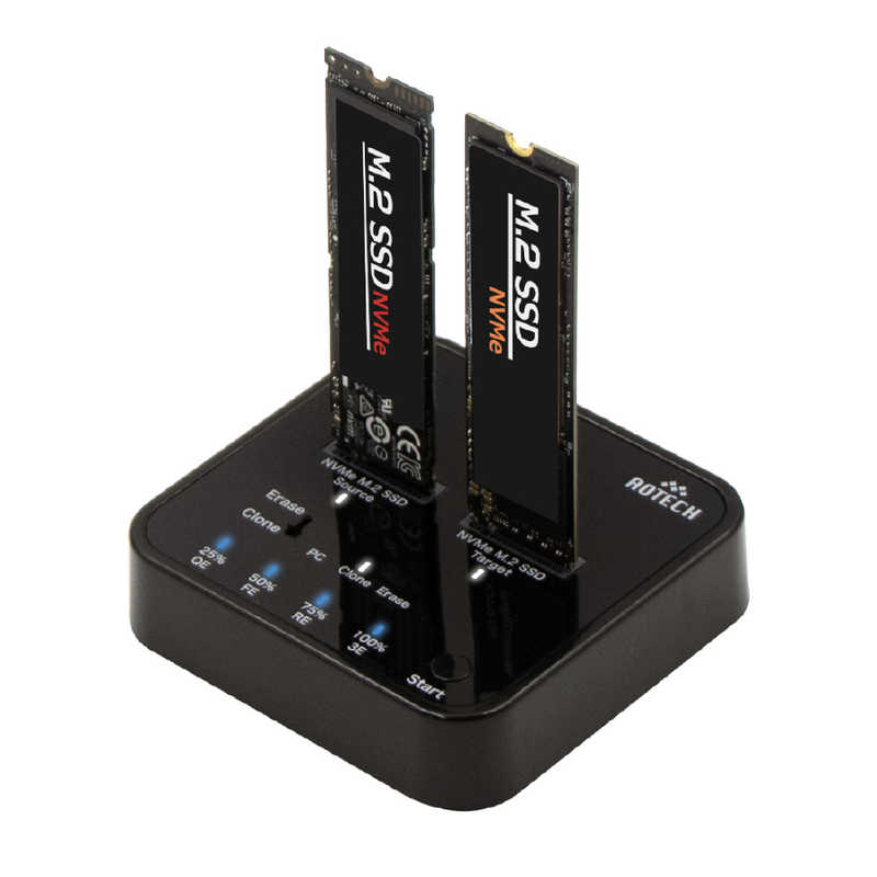 アオテック　SSDスタンド USB-C接続 クローン＆イレース機能(Mac/Windows11対応) ［M.2対応 / NVMe / 2台］ ブラック　AOK-NVMERCL-20G