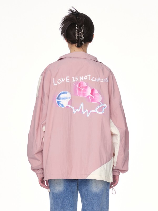 【防水ナイロン】トレンドのピンクパッチワークハーフハイカラーパイロットジャケット春秋バレンタインデーコート