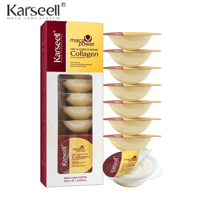 Karseell 8 パック コラーゲン ヘアマスク 乾燥ダメージ毛用 アルガンオイル トラベルサイズ コラーゲン ヘアトリートメント ディープリペア コンディショニング