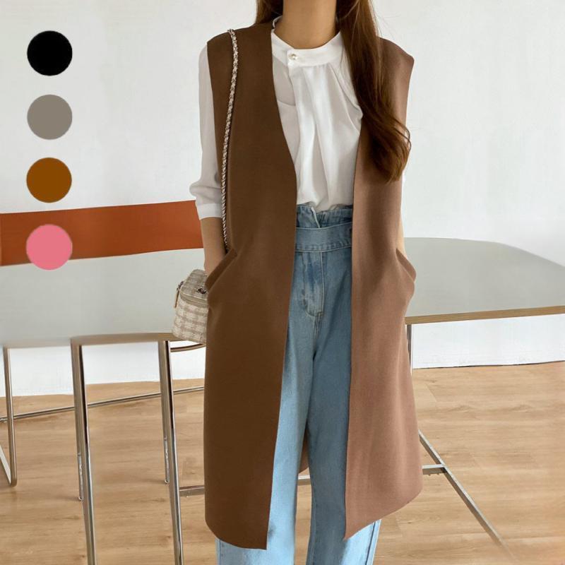 チェスターコート 冬アウター 秋冬の新スタイル 汎用性の高い無地ノースリーブ気質 女性用スリムポケットウールベストジャケット 4色 韓国ファッション