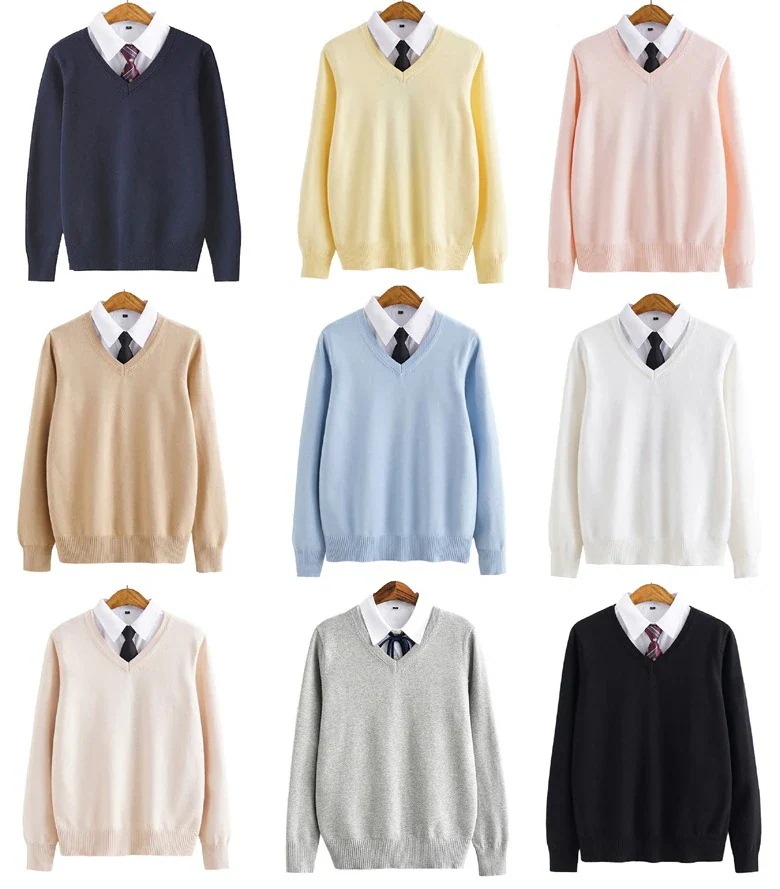 一番安い ニット セーター ニットベスト コットンニット スクールセーター 無地 学生服 制服 コスプレ