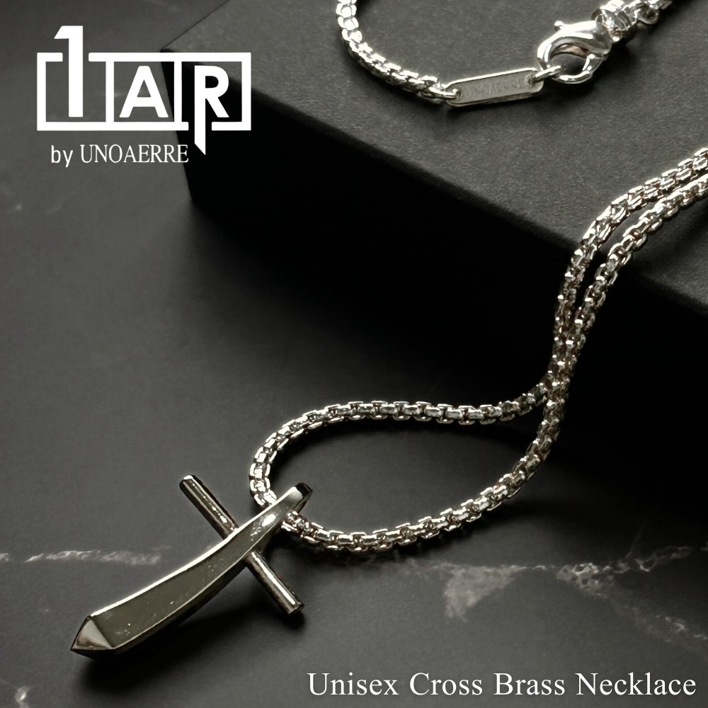 正規品 ショッパー付き 1AR by UNOAERRE 真鍮 クロスネックレス スネークチェーン メンズ レディース ユニセックス ペンダント ホワイトシルバー シンプル おしゃれ プレゼント ギフト