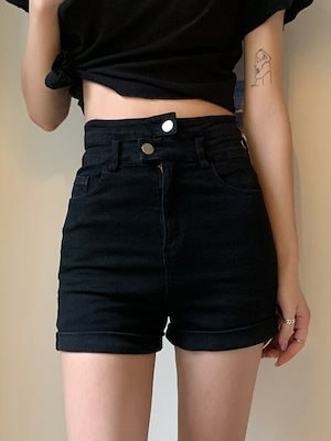 【超お得1つ買うと10個もらえる】急速出荷夏の新スタイル韓国版ブラックハイウエストスリミングスキニージーンズスリムショートパンツ