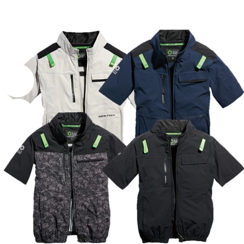 【服のみ】 【L-3Lサイズ】 空調作業服 シンメン 服のみ 半袖 05511 アーリエスエアショートジャケット半袖 男女兼用 春夏秋用 ストレッチ ナイロン　ポリウレタン 撥水 防汚 冷感性