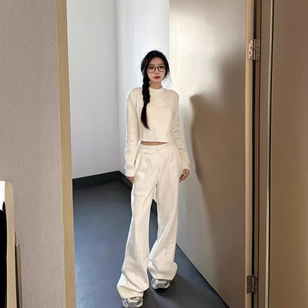 Ruida アメリカンショート長袖トレーナー女性用春秋多用途ワイドレッグフロアレングスカジュアルパンツスーツ