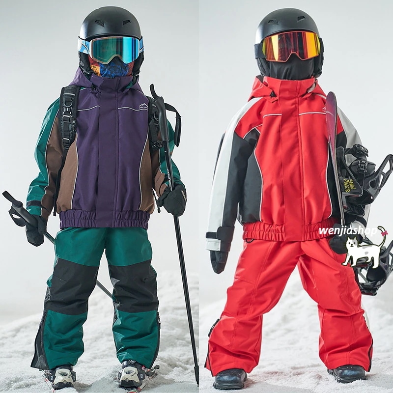 スノーボードウェア 2025 上下セット キッズ 子供 ベビー服 ジャケット アウター 黒白 オーバーオール つなぎパンツ ズボン スノボウェア スキーウェア 防寒着韓国風 女の子 男の子 こども