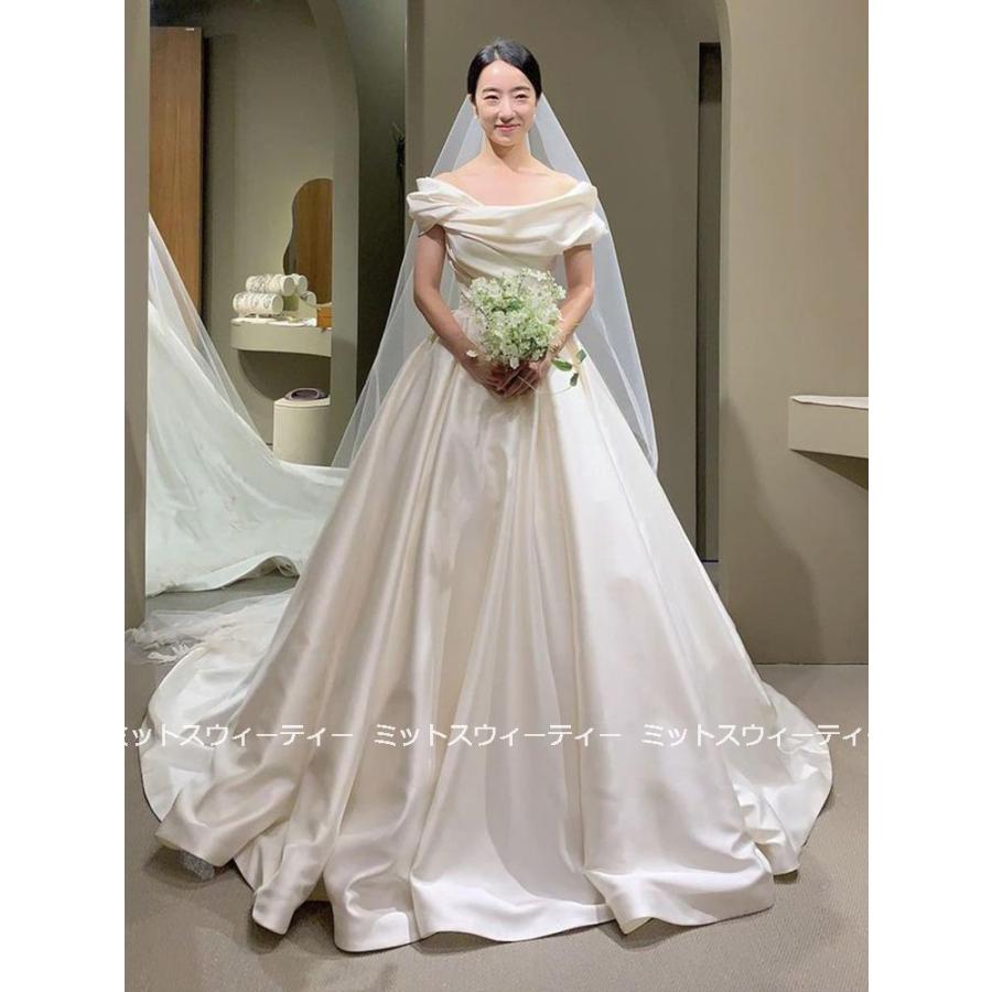 ウェディングドレス ロングドレス 花嫁 ウエディングドレス イブニングドレス 披露宴 二次会 結婚式 イベント 演奏会 トレーン サテン 前撮り ブライダル 高級感