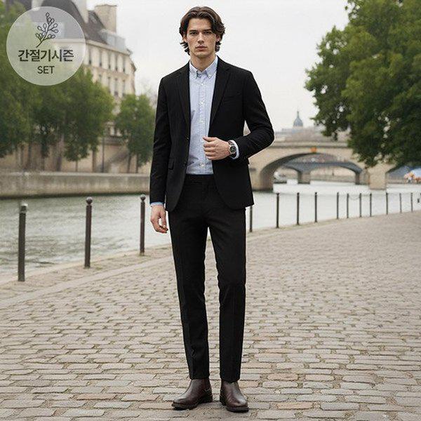 ブラック デイリー セットアップ スーツ (ABE1KG1101_ABE1PP1101_BK)