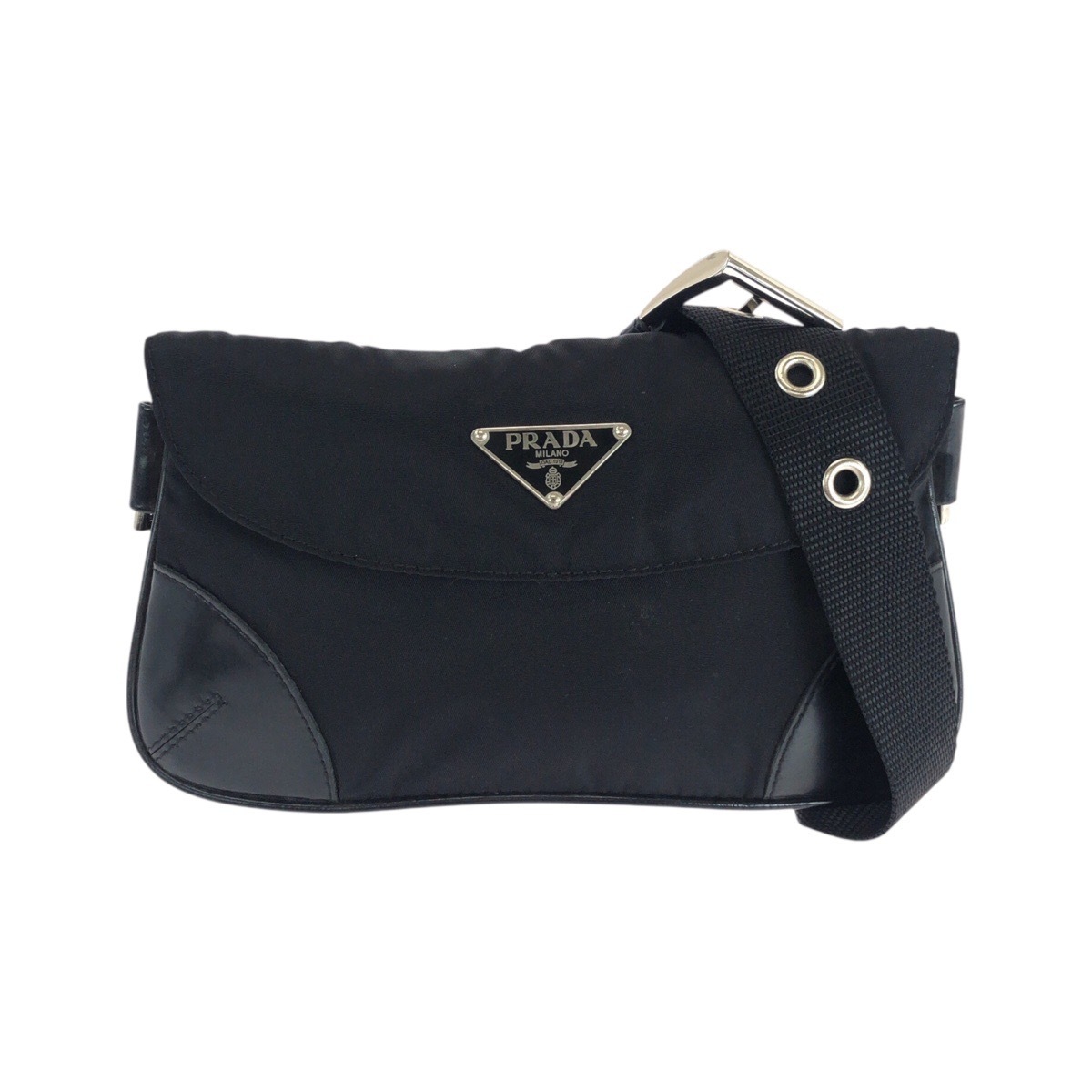 美品 テスート 三角ロゴプレート ブラック 黒 シルバー金具 ナイロン/レザー ウエストバッグ ボディバッグ レディース 504050 34,190円