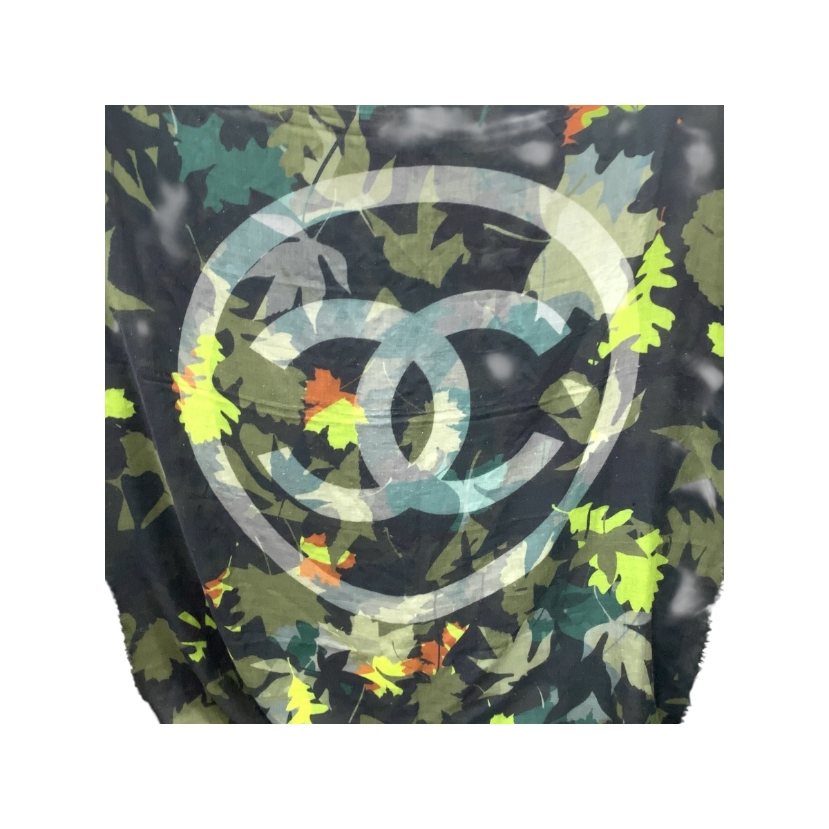 美品 カモフラ ココマーク グリーン マルチカラー カシミヤ 大判スカーフ ストール レディース 504174