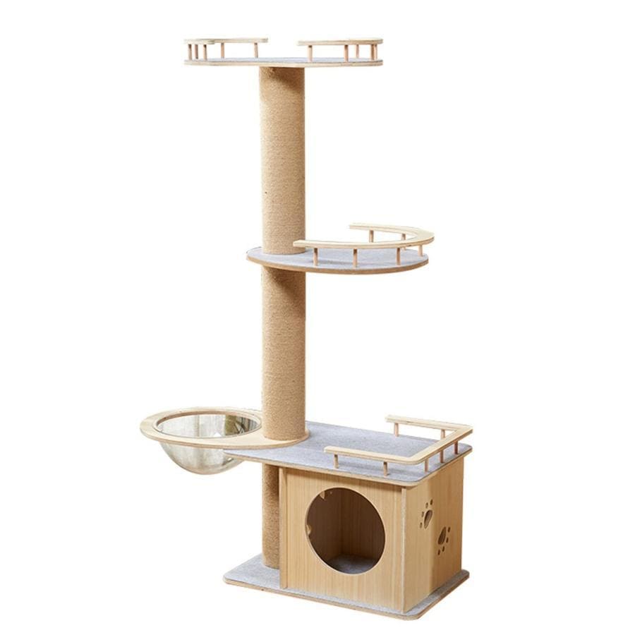 木製キャットタワー 猫タワー 据え置き型 大型 多頭飼い 透明宇宙船 落下防止柵付 天然サイザル麻紐 おしゃれ 高い安定性 洗える お 手入れ簡単 四季通用 運動 9,200円