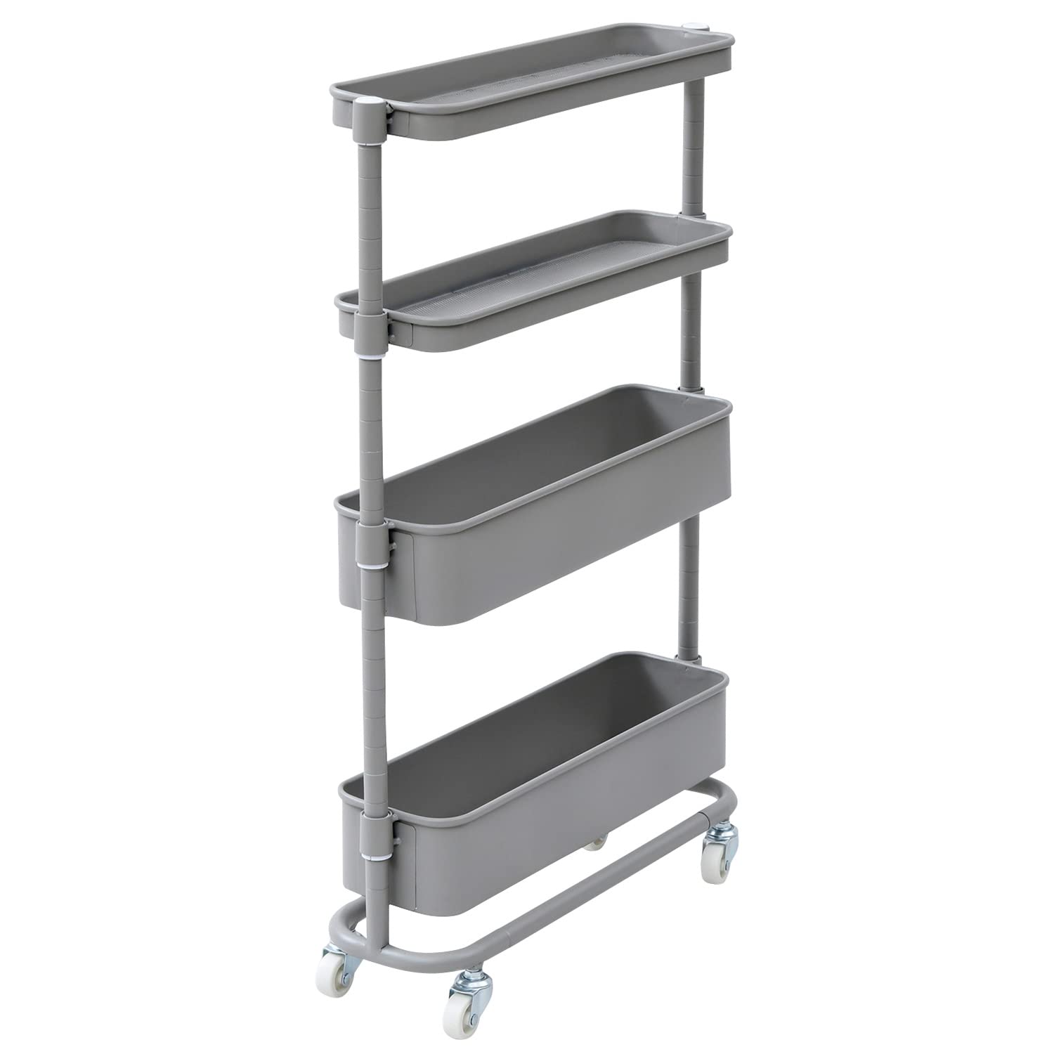 山善(YAMAZEN) 隙間トローリー すき間トローリー ワゴン キャスター付き 高さ調節可能 全体耐荷重40kg 幅16×奥行49.5×高さ80cm キッチンワゴン 隙間収納 ラック 組立品 グレー