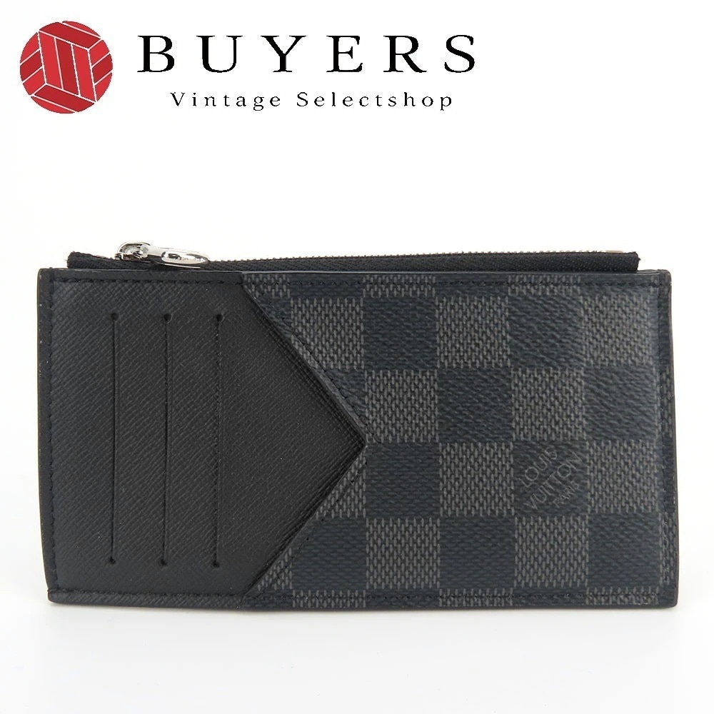 中古 カードケース コイン・カードホルダー N64038 ダミエグラフィット ブラック グレー シルバー金具 コンパクト メンズ 男性