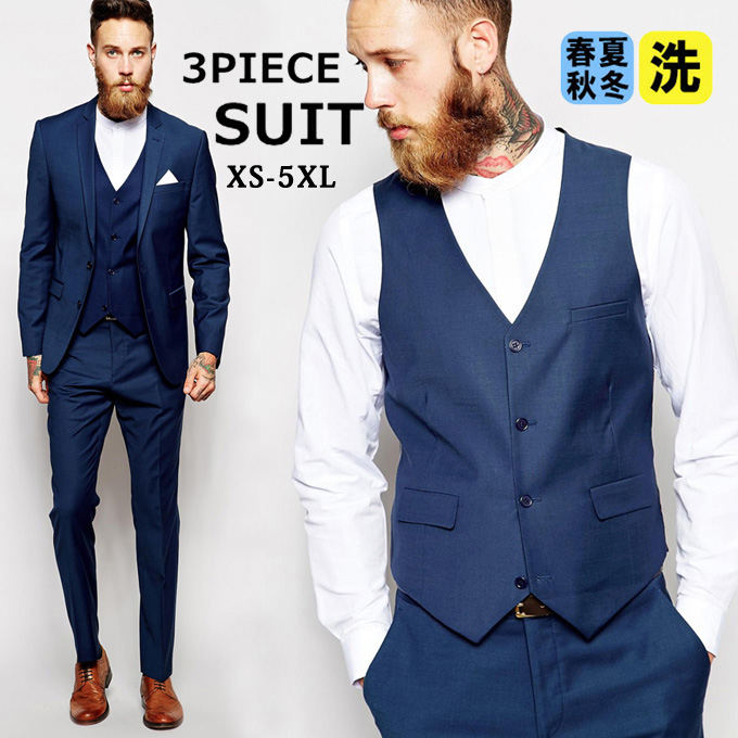 メンズスーツ 3ピース スリーピーススーツ ビジネススーツ メンズ シンプル 1つボタン 結婚式 入学式 卒業式 二次会 パーティー セットアップスーツ 春 夏 秋 冬 大きいサイズ 高校生 成人式