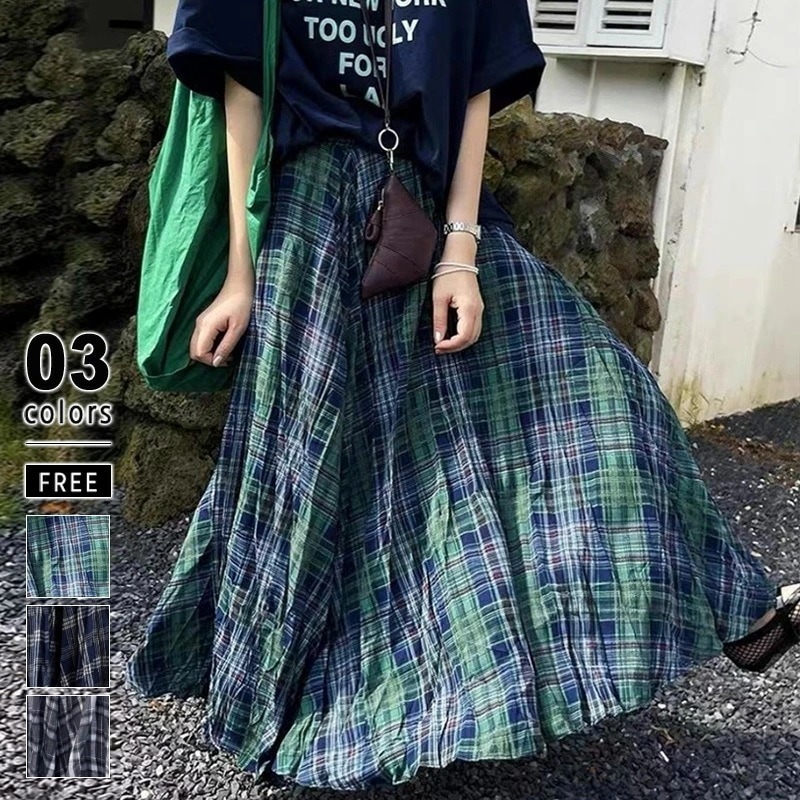 [迅速な配達][限時割!引!]チェックスカート スカート ロングスカート マキシ チェック フレアスカート レディース ゆったり チェック柄 マキシスカート 大きいサイズ 体型カバー ロング チェック