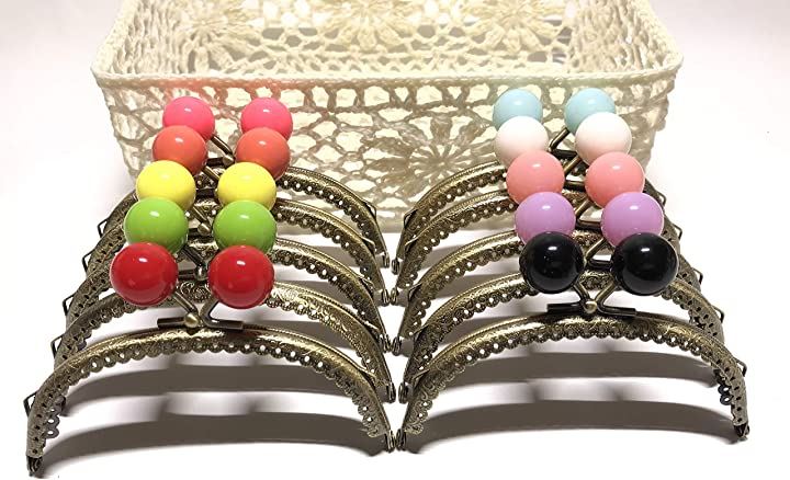 口金 がま口 12.5cm あめ玉 10色セット アンティークゴールド ハンドメイド リメイク バッグ ポーチ 材料( 丸型レース)