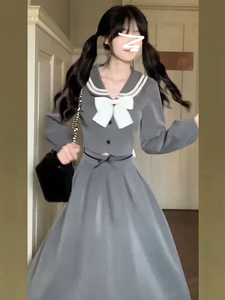 新しい大学のスタイルはドレスの子供の小さなプリーツ半身スカート秋服のセット全体を着用してください