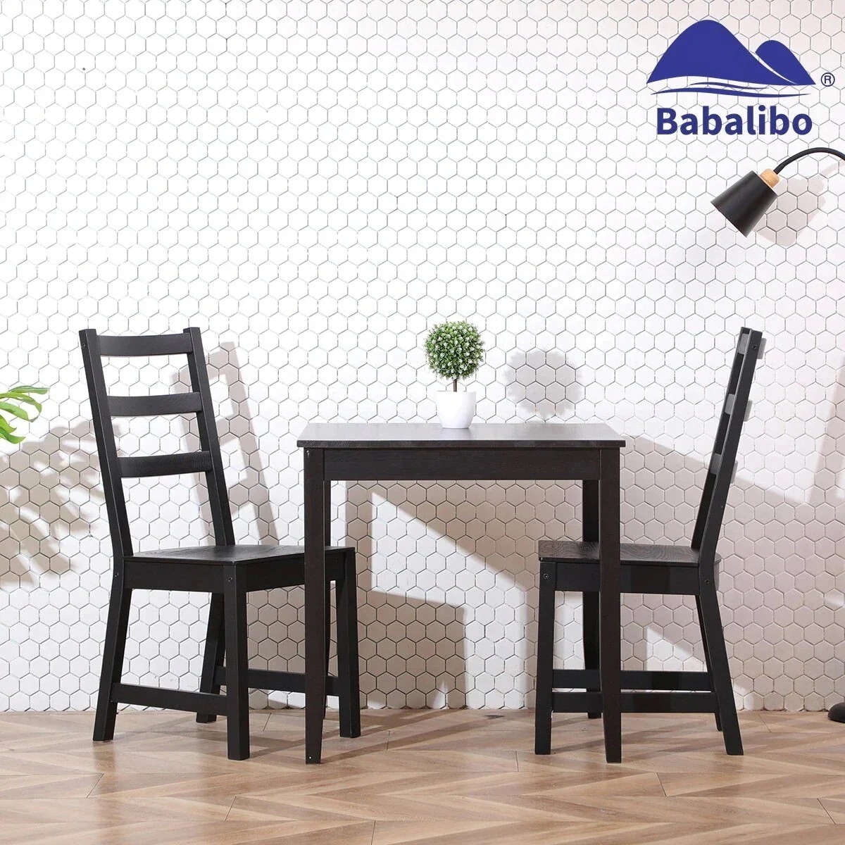 ブラック　ホワイト 天然木チェア2点セット