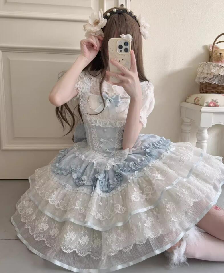 98【新作登場 最安値】 ロリータ 可愛いリボンワンピース　 ゴスロリ コスプレ メイド服 コスチューム 文化祭 学園祭 衣装 仮装 ハロウィン おすすめ 可愛い 日常　写真　舞台　花嫁