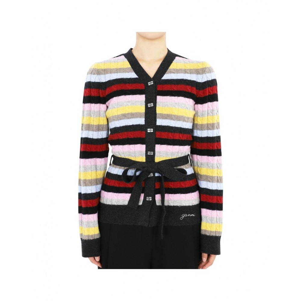 GANI 女性用ロゴウールミックスベルトカーディガン (マルチカラー) K2325 999