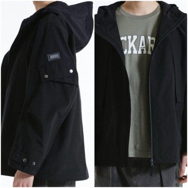 男性 ブラック メタルロゴポイント ウインドブレーカージャンパー_US