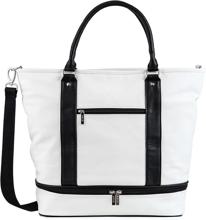 ゴルフ トートバッグ メンズ 高級PUレザー 大容量 シューズ収納可 3WAY 型押しロゴ ショルダーストラップ付属 防水(ホワイト) 6,769円