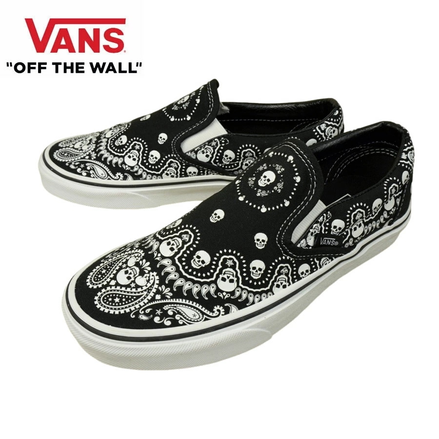 VANS スニーカーVANS ヴァンズ バンズ【箱なし】CLASSIC SLIP ON スリッポン スリップオン(BANDANA)BLACK/TRUEWHITE