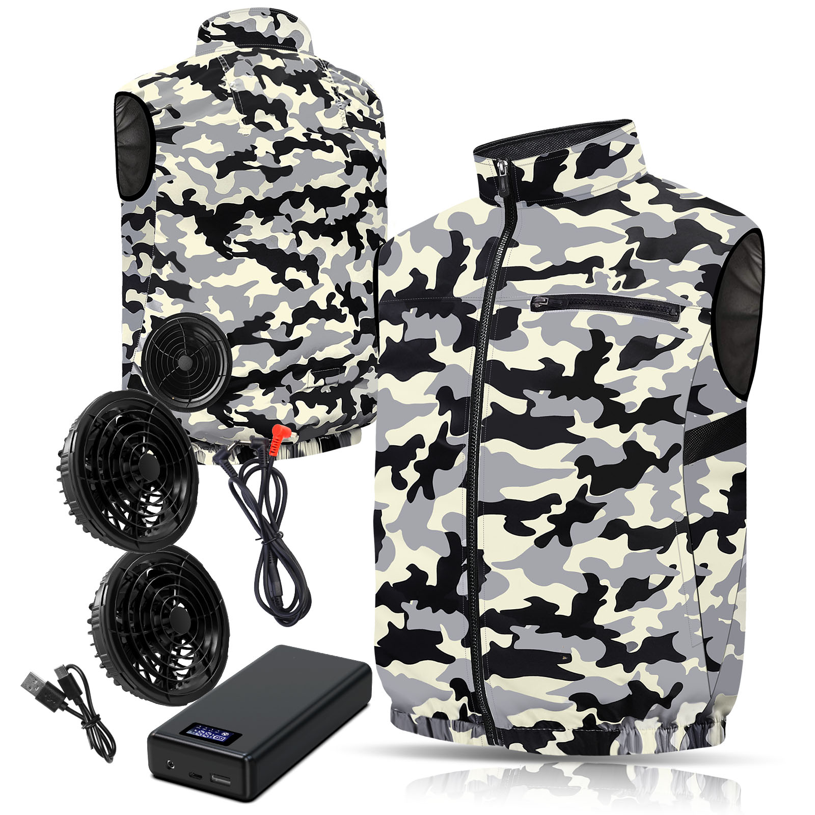 【16V高出力/20000mAh大容量バッテリー付属】 空調服 熱中症対策 4段階調節 ファン付き作業着 高出力 ファン バッテリー セット 扇風機 作業