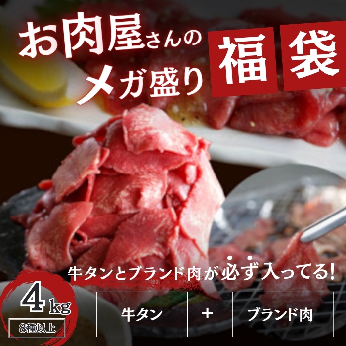【肉メガ盛り福袋】4kg8種以上 （牛タン ブランド肉 入り） 焼肉 BBQ