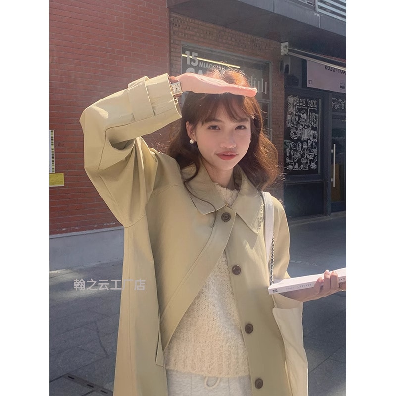 カーキカジュアルウインドブレーカージャケット 2025 新作女性の春と秋のハイエンドミドル丈コート 7,080円