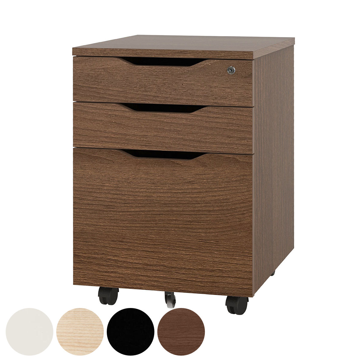 デスクワゴン キャスター付 高さ59cm インサイドワゴン プラン 3段 ワーキングデスク ワゴン サイドワゴン カギ付き オールロック オフィス収納 木目調 ナチュラル 法人限定