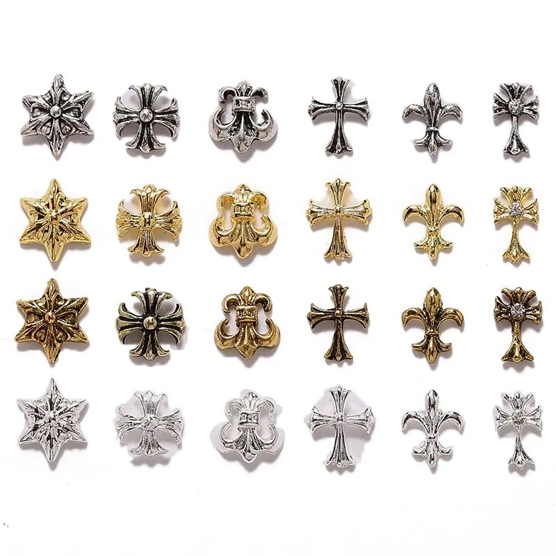 ネイル メタルパーツクロス 十字架 紋章 ゴールド シルバー ネイルアクセサリー 5個入り47