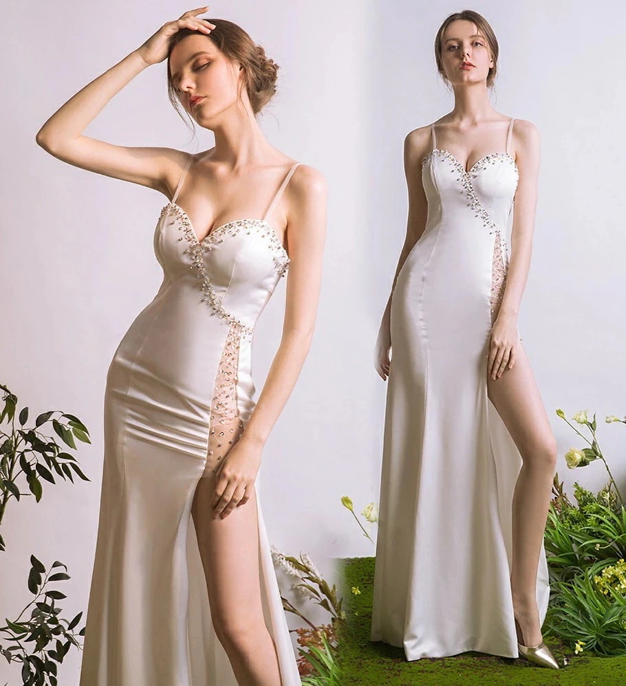 【急速出荷!】ワンピース ナイトドレス 透ける シースルー タイト セクシーキャミワンピース タイトワンピース ナイトドレス キャバドレス ツルツル素材 深Vネック バックレス 胸元セクシー ロング丈