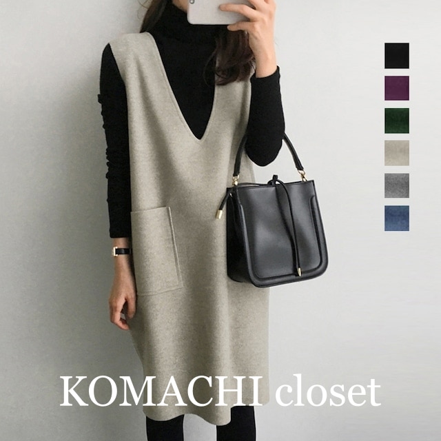 【即納】ジャンパースカート ジャンバースカート ベストワンピース Vネックワンピース レディース Vネック ワンピース ポケット付き ノースリーブワンピ 暖かい 秋冬 体型カバー タンクワンピース