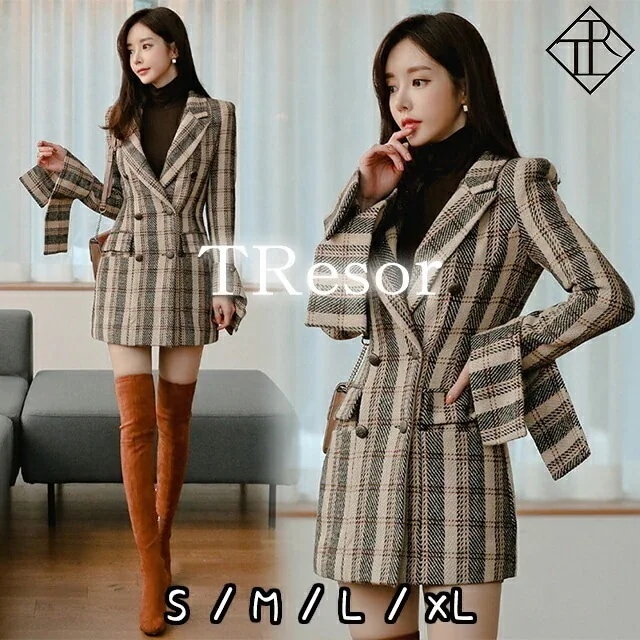 【急速出荷!】ジャケット レディース カジュアル 秋 長袖 ライトアウター 春アウター フォーマル 羽織 コート オフィス 大きいサイズ ブレザージャケット ブレスト レトロチェック エレガント タイ