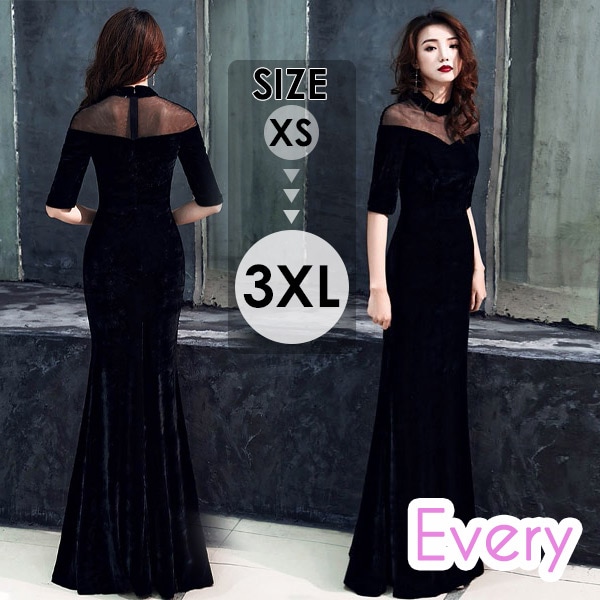 ドレス 大人 ピアノ 発表会 ロング丈 ロングドレス 母親 結婚式 演奏会 ピアノ発表会 パーティードレス ワンピース 二次会 袖あり 透明感 ファスナー ベルベット 大人 フォーマル イブニングドレ