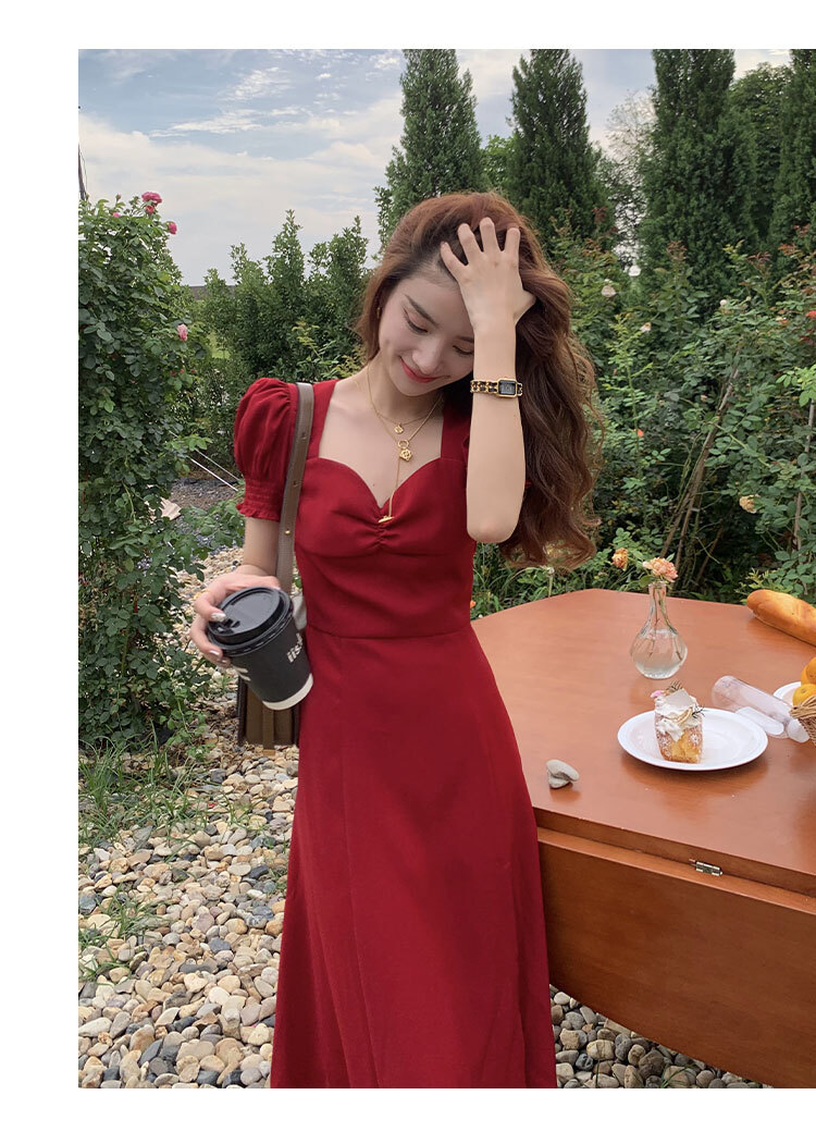 フランス レトロ シック ロング スカート 赤い シフォン ホリデー風 ビーチ ドレス 女性 夏 レッド ブラック ＳＭＬXL かわいい 大人可愛い きれいめ シンプル カジュアル 大人 上品