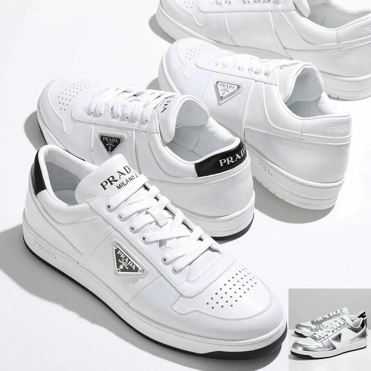 PRADA プラダ スニーカー 2EE364 3LJ6 3LL2 メンズ ダウンタウン レザー トライアングルロゴ メタルロゴ 軽量ソール シューズ 靴 カラー