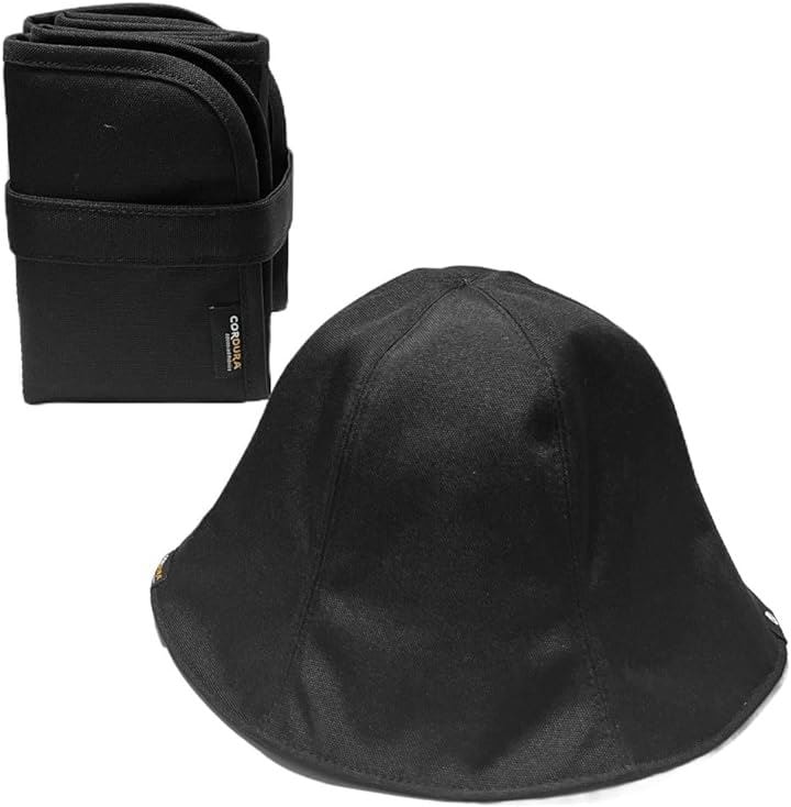 コーデュラ採用 サウナハット サウナマット セット 洗濯可 撥水 速乾 断熱 軽量 サウナグッズ(ブラック/ブラック, 56.0 cm)