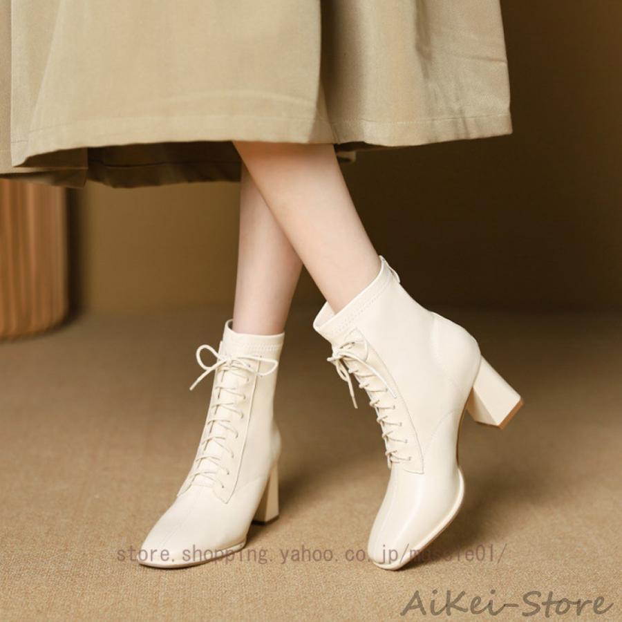 ブーティ レースアップ ワークブーツ 編み上げブーツ エンジニアブーツ ショートブーツ アンクルブーツ サイドファスナー レディース ハイヒール スクエアトゥ