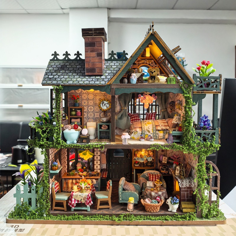 ライトなし巧韵小屋エルフガーデンおもちゃ模型手作りDIY木製組み立て式ミニハウス知育玩具