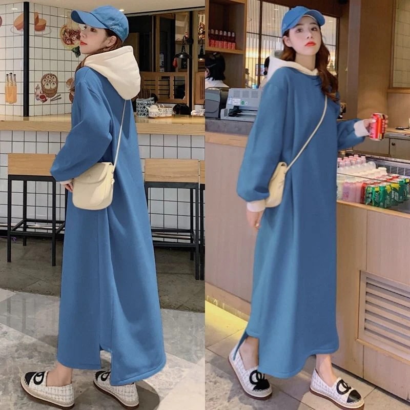 厚手 裏起毛パーカー ロングワンピース秋冬 パーカー裏起毛 ロングワンピース マキシ丈 パーカー フード付き 膝下丈 レディース ロング丈 パーカー サイドスリット スウェット