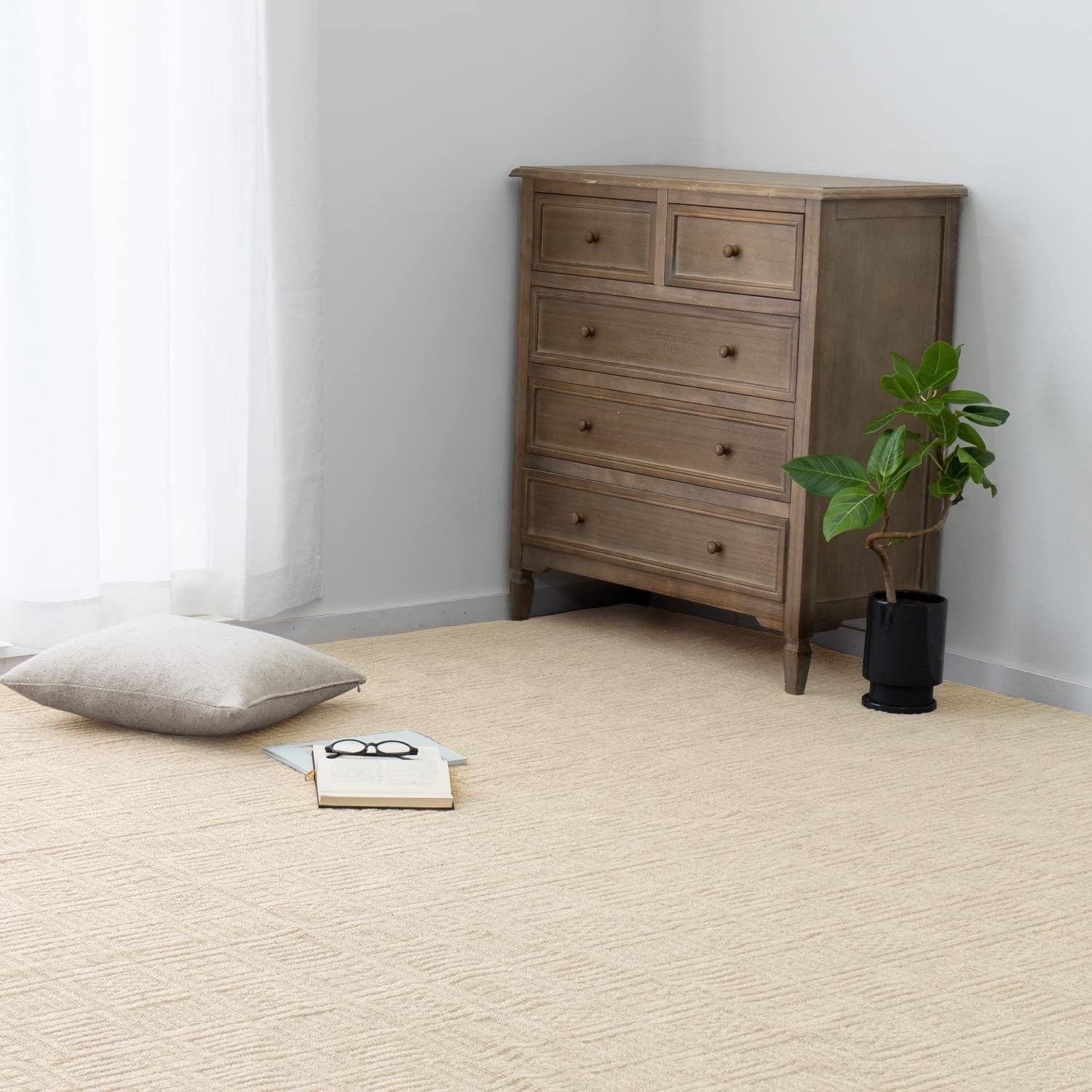 敷き詰めカーペット アイボリー 江戸間8畳 約352×352cm 「ピクシス」 軽量 北欧 格子柄 ホット対応 日本製