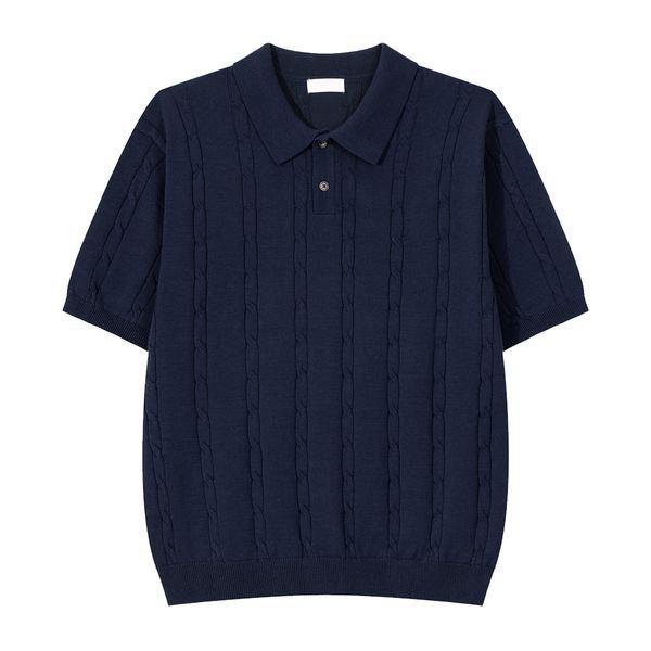 メンズプレミアムケーブルカラーネック半袖ニットTシャツ GN KNH Q013 ネイビー_P422781130
