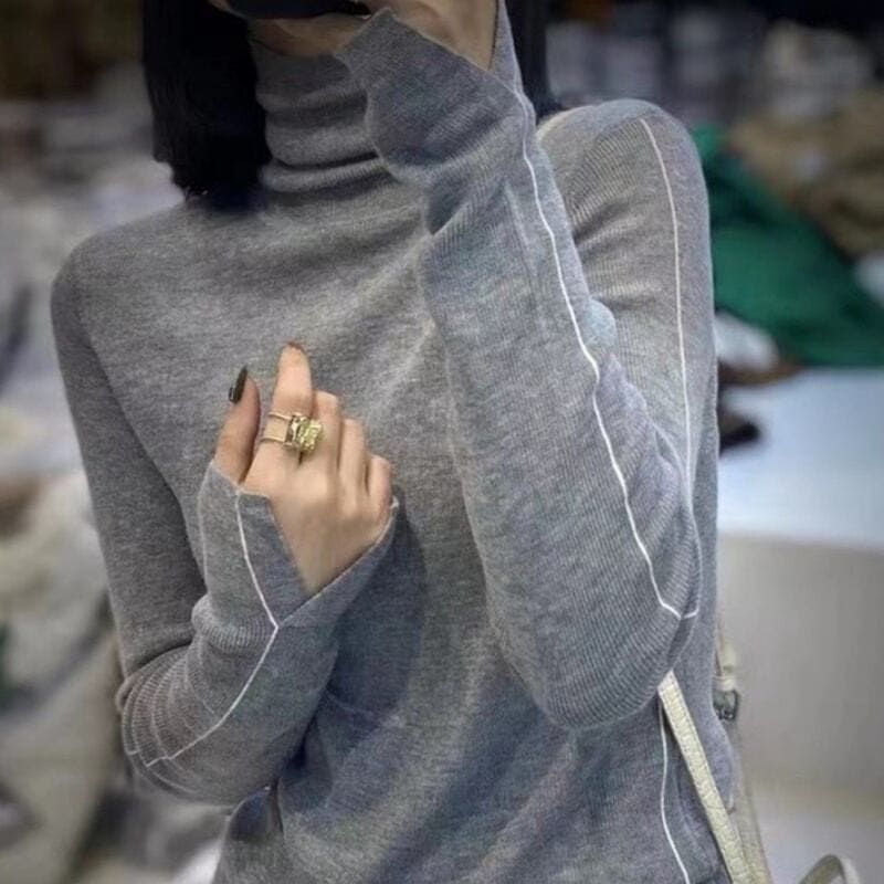 5color レディース トップス ハイネック 長袖 タイト 楽ちん レトロ ヴィンテージ