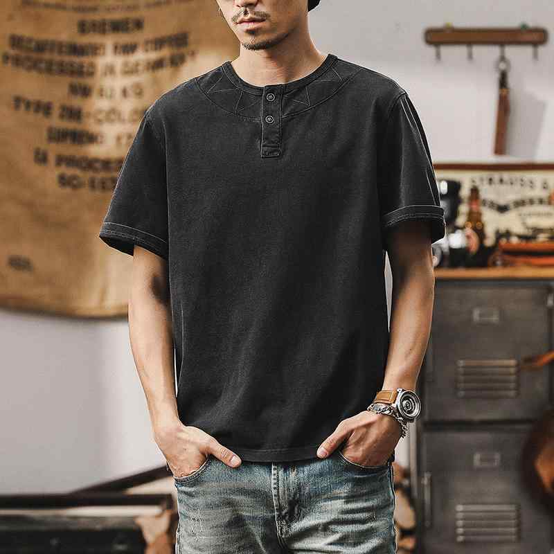 ポロシャツ アメリカン レトロ メンズ 夏 Tシャツ 半袖 ウォッシュドコットン トップス 綿 カジュアル ブラック ミリタリー グリーン ゴールド