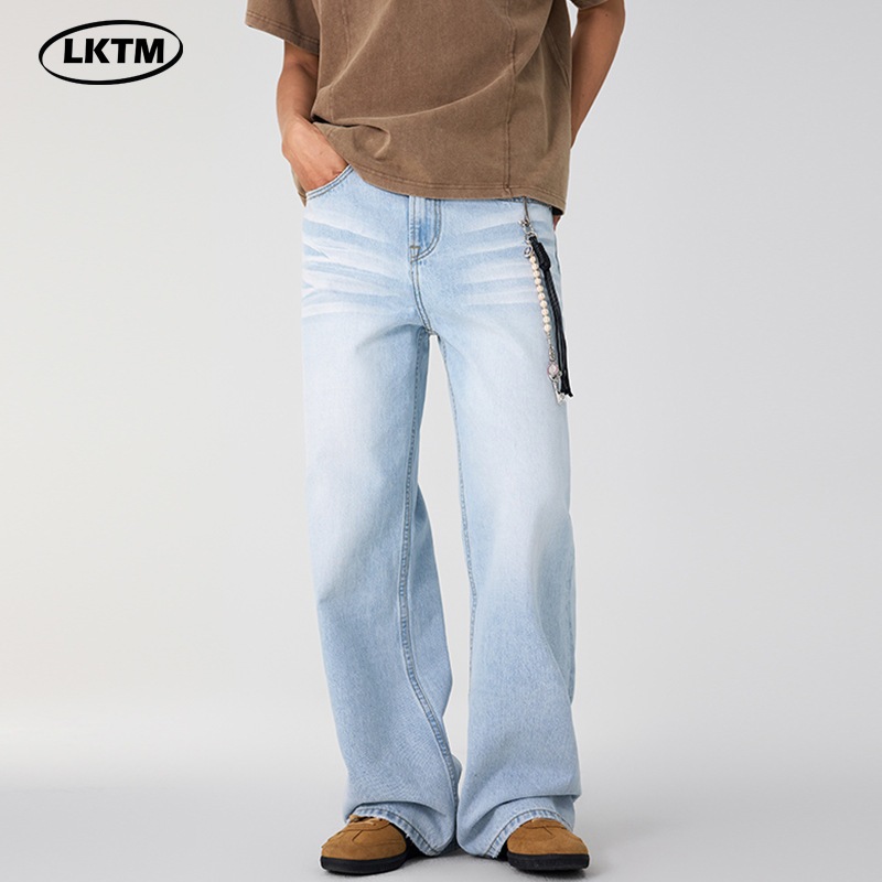 アメリカン グレイシャーブルー ストレート ジーンズ 男女兼用 cleanfit シンプル カップル ロングパンツ